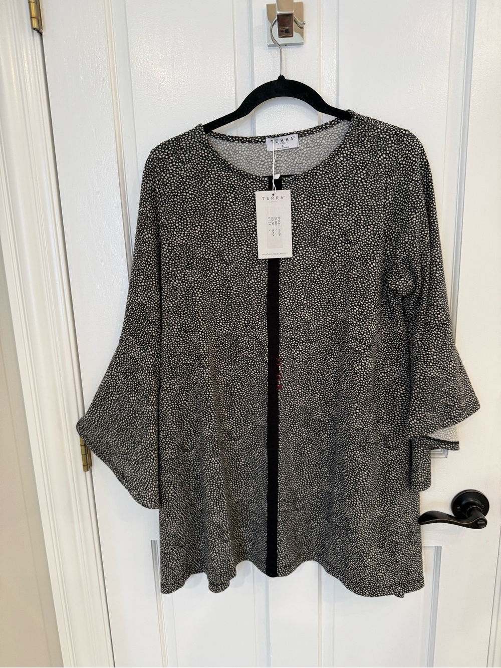 Terra Black & White Printed Bell-Sleeve Women’s Top